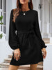 Round Neck Tie Front Long Sleeve Dress Bazaarbey