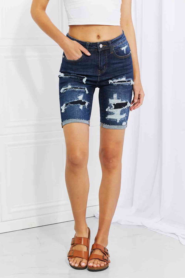 Judy Blue Lucy High Rise Patch Bermuda Shorts Bazaarbey