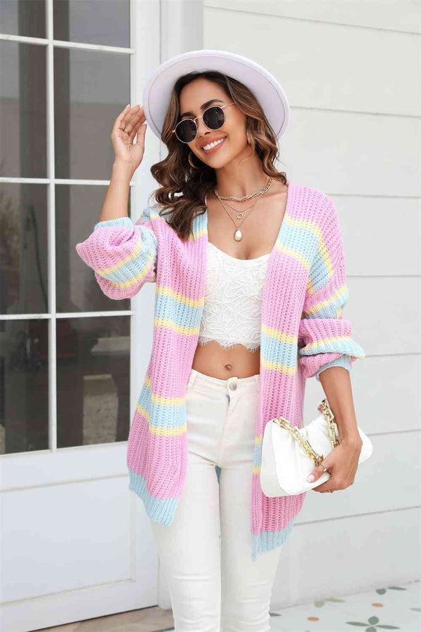  Ribbed Dropped Shoulder  Cardigan Trendsi