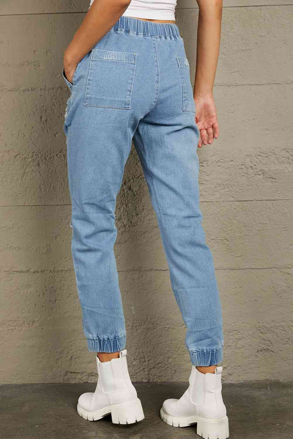  Distressed Denim Pocketed Joggers Trendsi