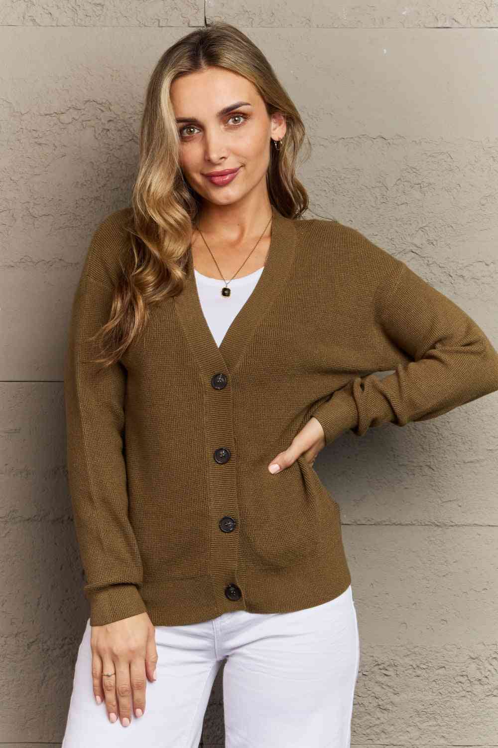    Button Down Cardigan in Olive Trendsi