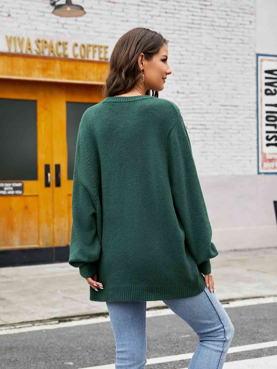 Round Neck Ribbed Trim Sweater Bazaarbey