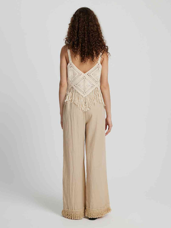 Fringe Hem Wide Leg Long Pants Bazaarbey