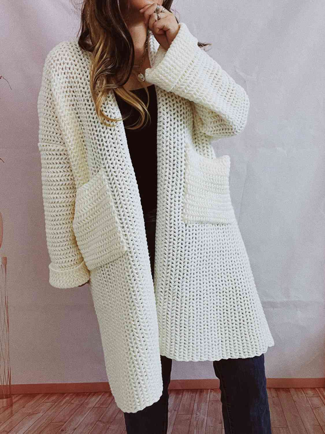  Long Sleeve Cardigan with Pockets Trendsi