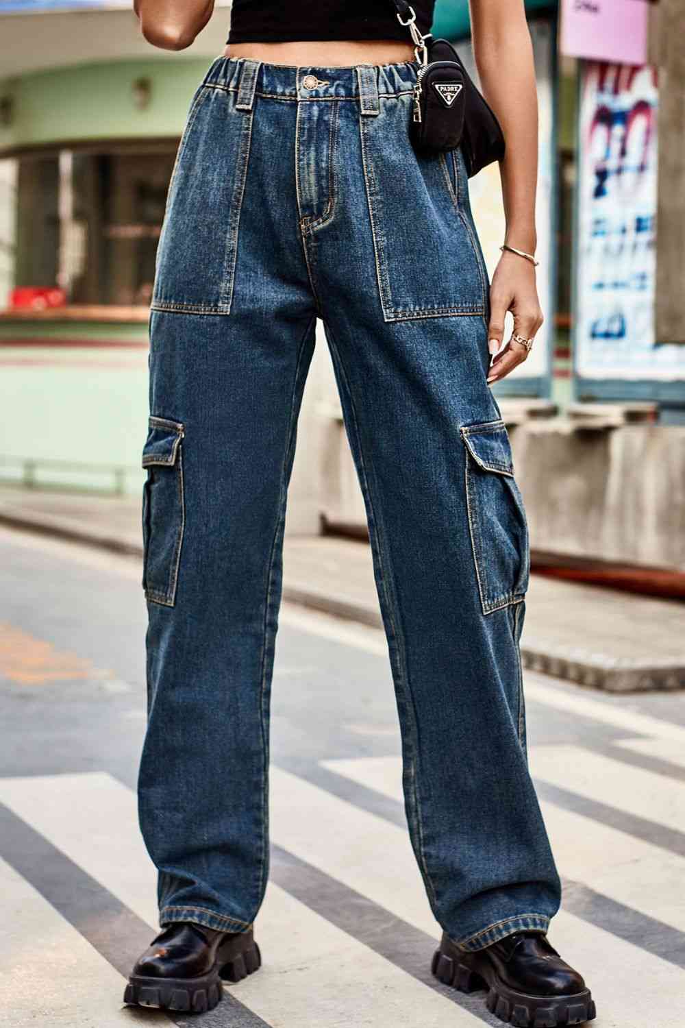  Long Straight Leg Jeans with Pockets Trendsi