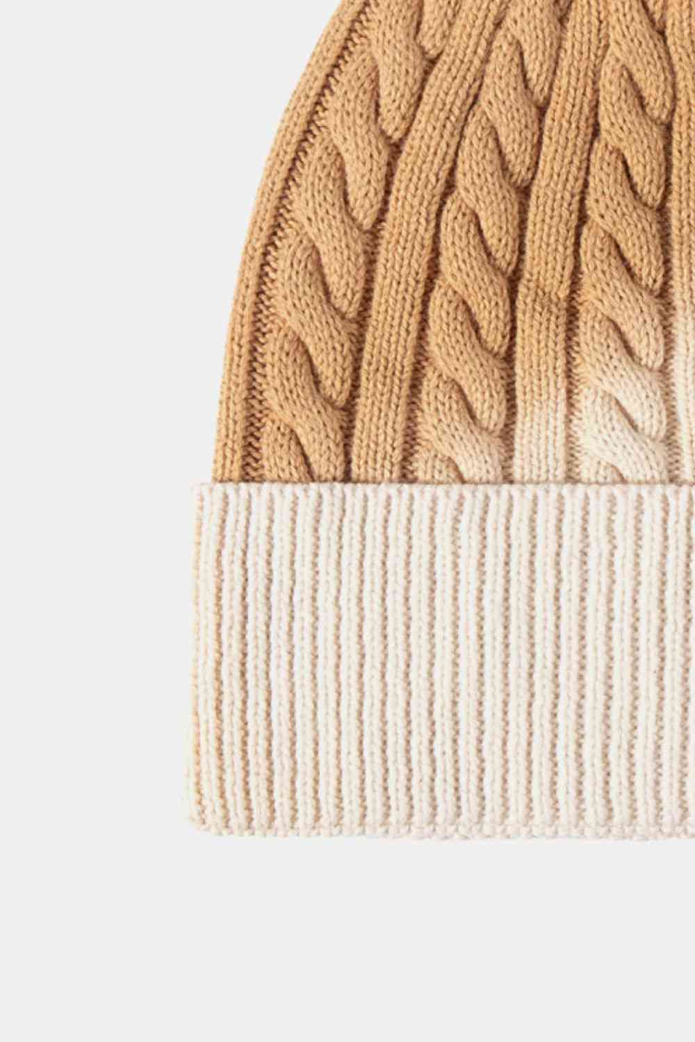 Contrast Tie-Dye Cable-Knit Cuffed Beanie Trendsi