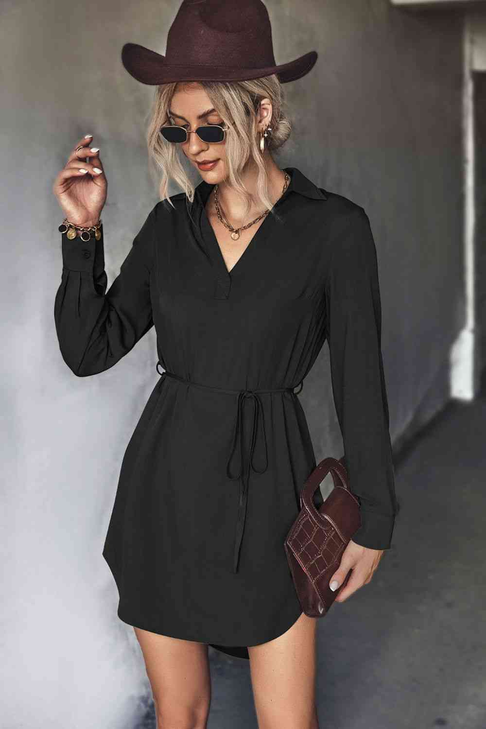 Belted  High-Low Shirt Dress -BazaarBey - www.shopbazaarbey.com