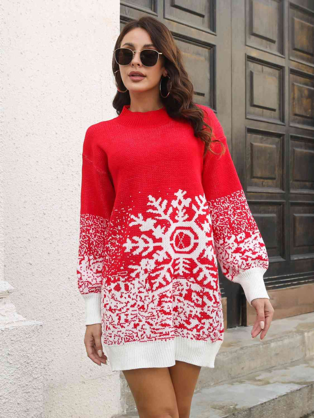 Snowflake Pattern Sweater Dress Bazaarbey