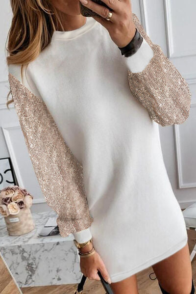 Sequin Long Sleeve Round Neck Mini Dress Bazaarbey