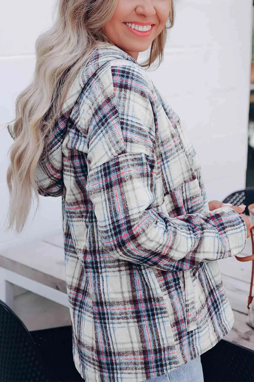Plaid Long Sleeve Buttoned Hoodie Trendsi