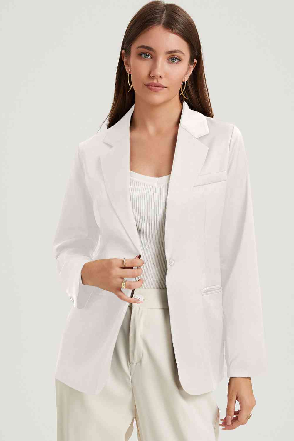 Long Sleeve Lapel Collar Blazer Trendsi