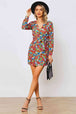 Floral Tied Long Sleeve Plunge Dress -BazaarBey - www.shopbazaarbey.com