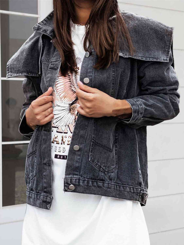 Collared Neck Button Down Denim Jacket Bazaarbey