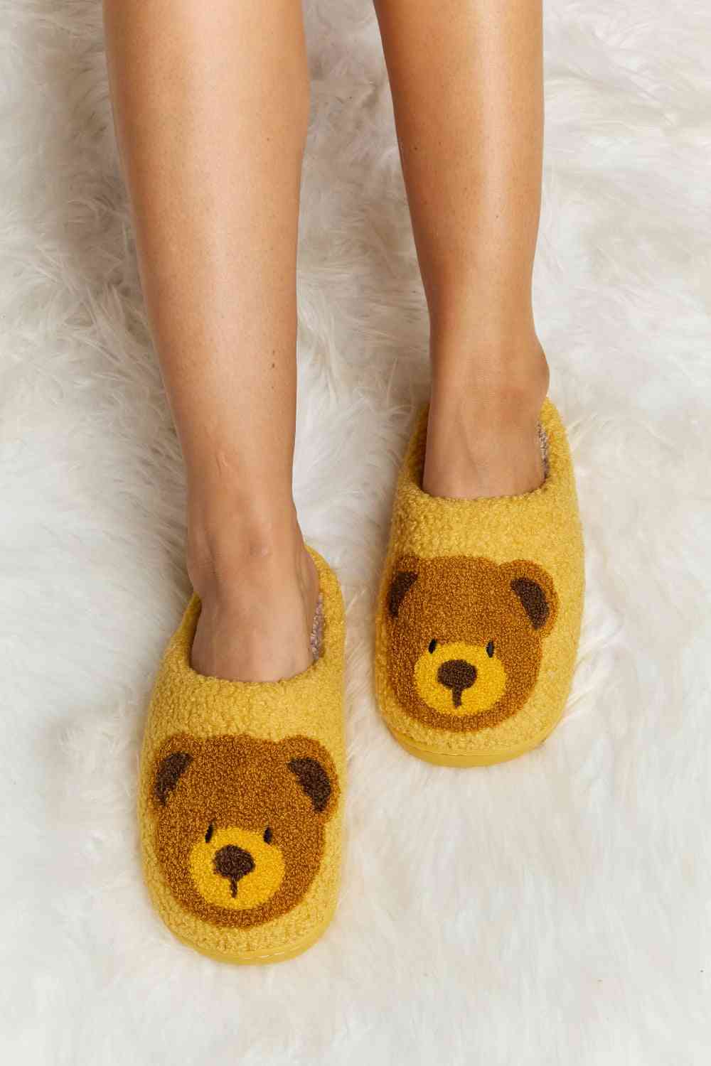 dy Teddy Bear Print Plush Slide Slippers Trendsi