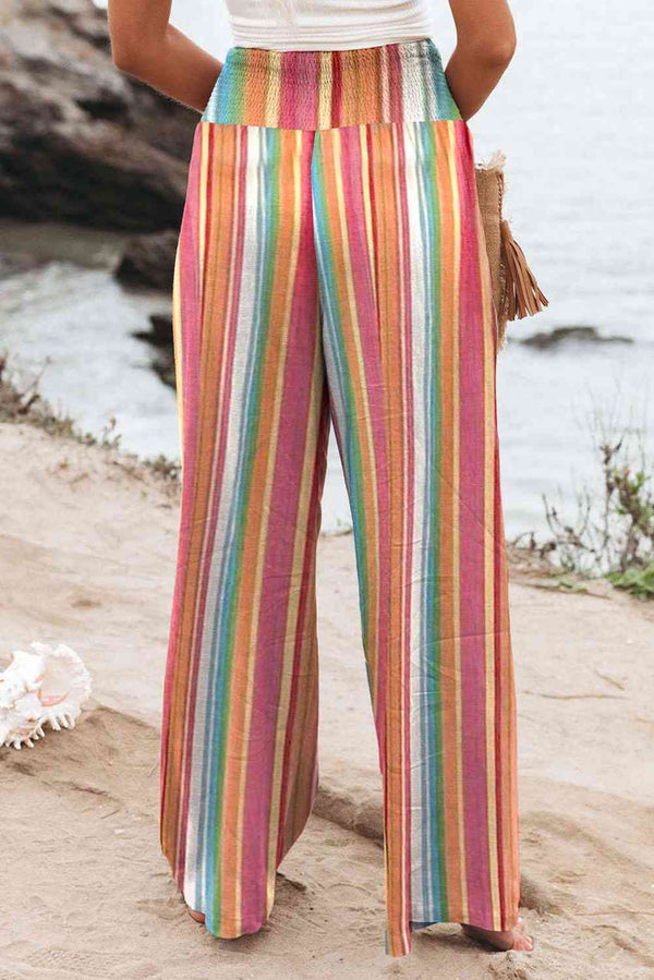 Striped Smocked Waist Pants with Pockets Bazaarbey