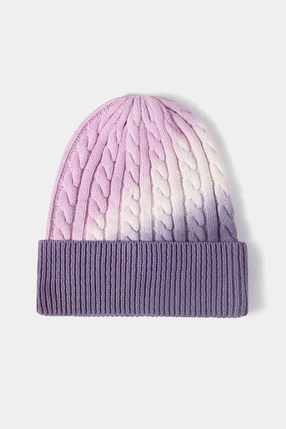 Contrast Tie-Dye Cable-Knit Cuffed Beanie Trendsi