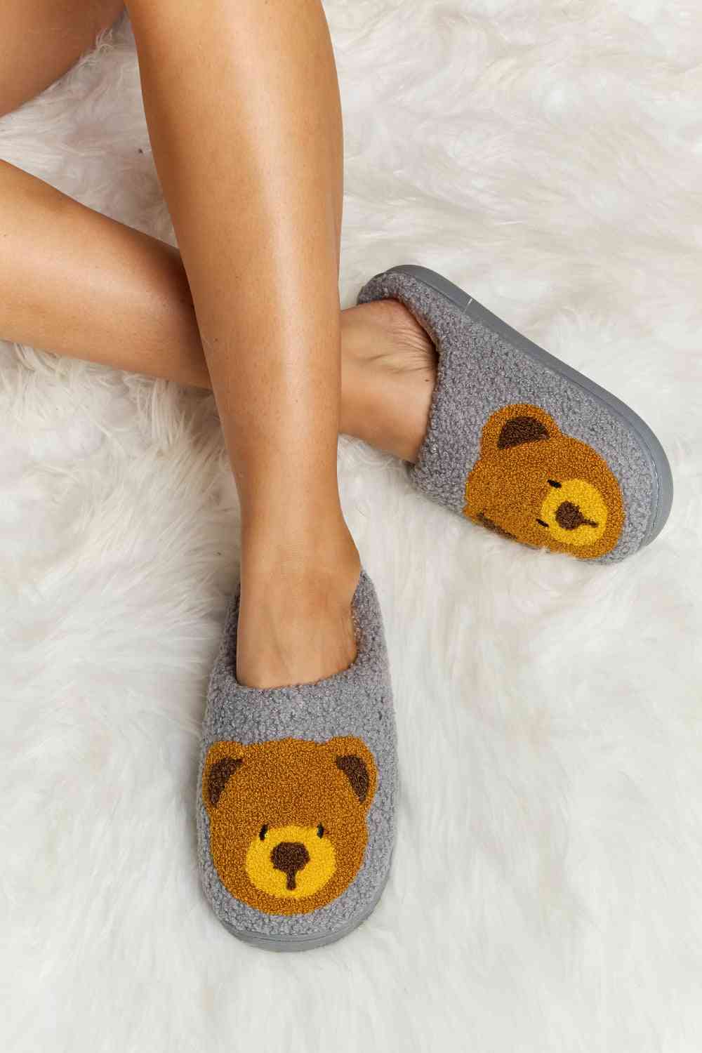 dy Teddy Bear Print Plush Slide Slippers Trendsi