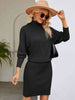 Turtle Neck Long Sleeve Ribbed Sweater Dress Bazaarbey