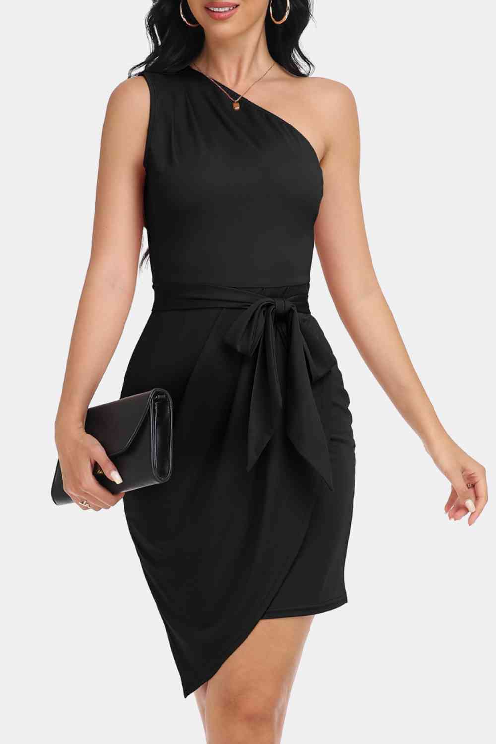 Tie Front One-Shoulder Sleeveless Dress -BazaarBey - www.shopbazaarbey.com