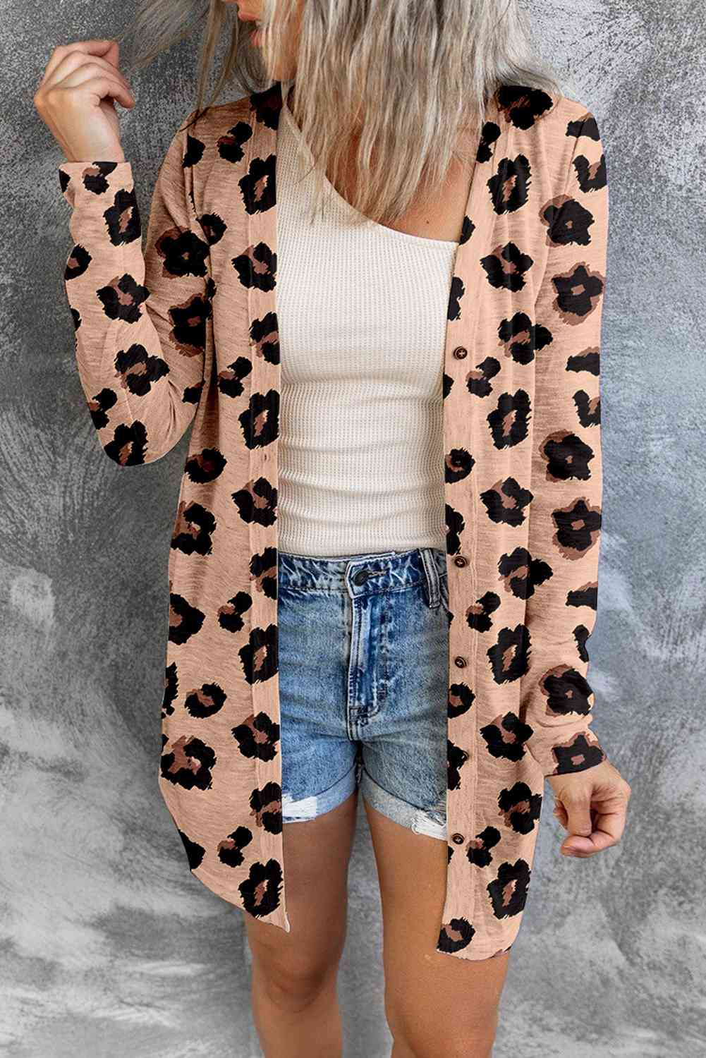 Printed Button Front  Cardigan Trendsi