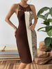 Leopard Color Block Cutout Sleeveless Knee-Length Dress -BazaarBey - www.shopbazaarbey.com