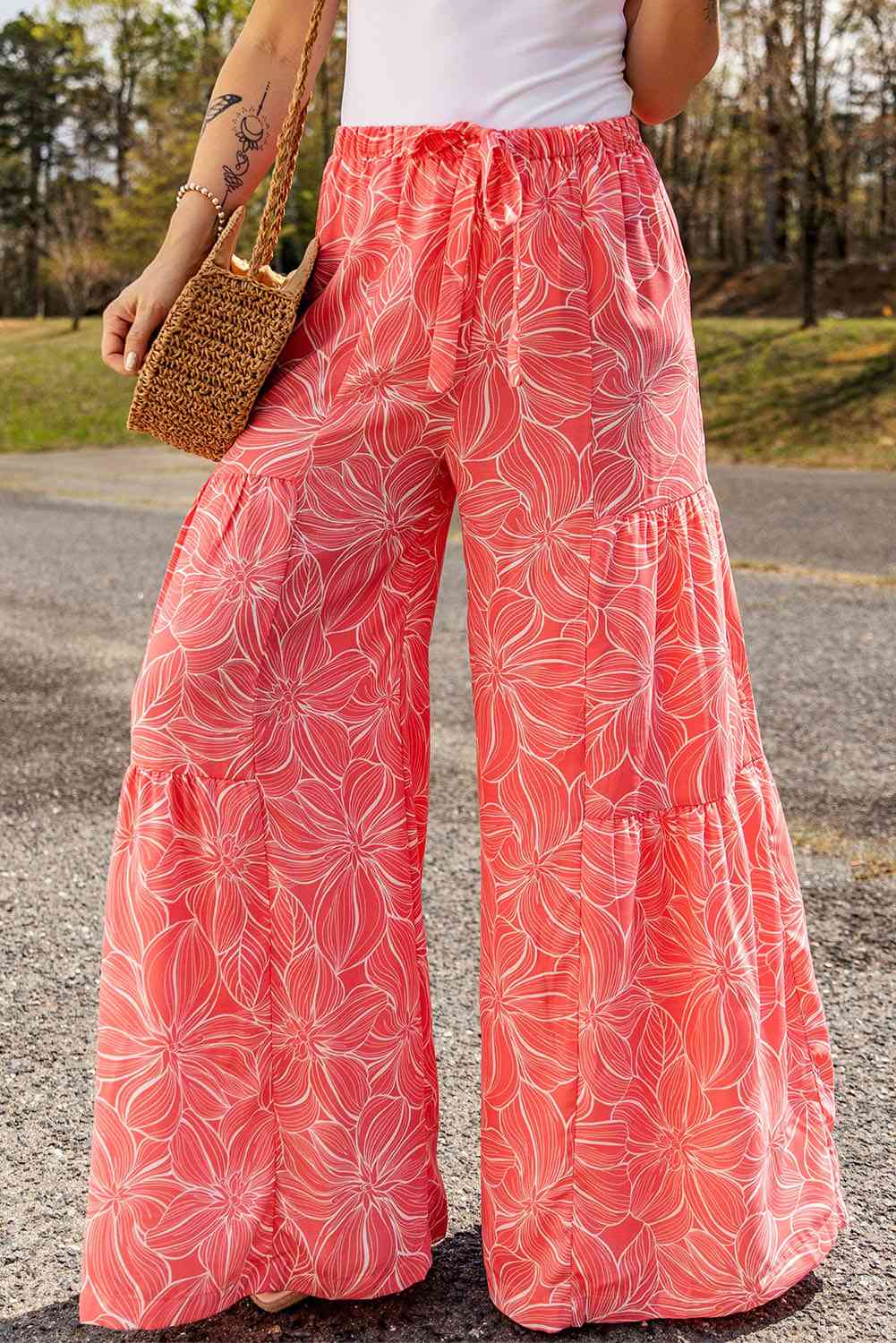 Floral Tiered Wide Leg Pants Bazaarbey