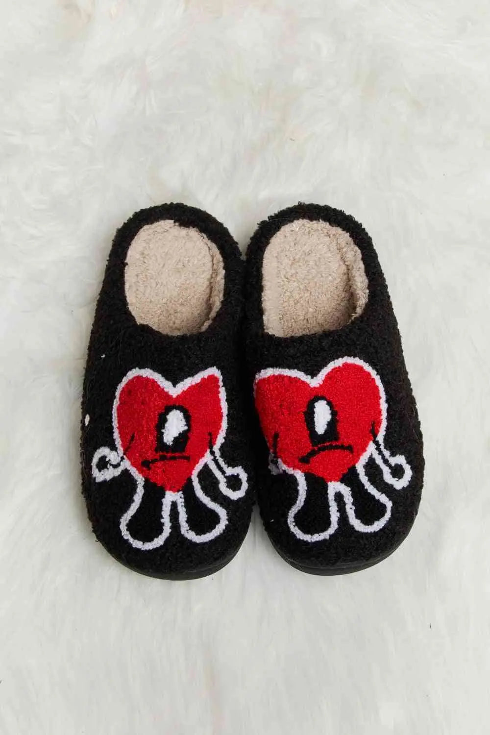 dy Love Heart Print Plush Slippers Trendsi