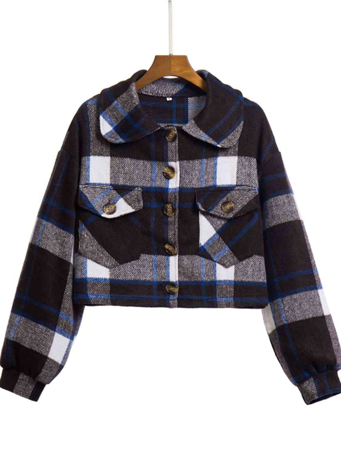 Plaid Button Front Jacket with Pockets Trendsi