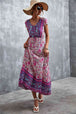 V-Neck Short Sleeve Printed Maxi Dress Bazaarbey