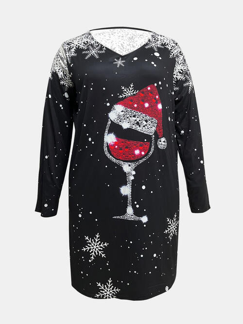 Plus Size Printed Long Sleeve Tee Dress -BazaarBey - www.shopbazaarbey.com