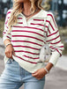 BazaarBey Striped Collared Neck Knit Top Bazaarbey