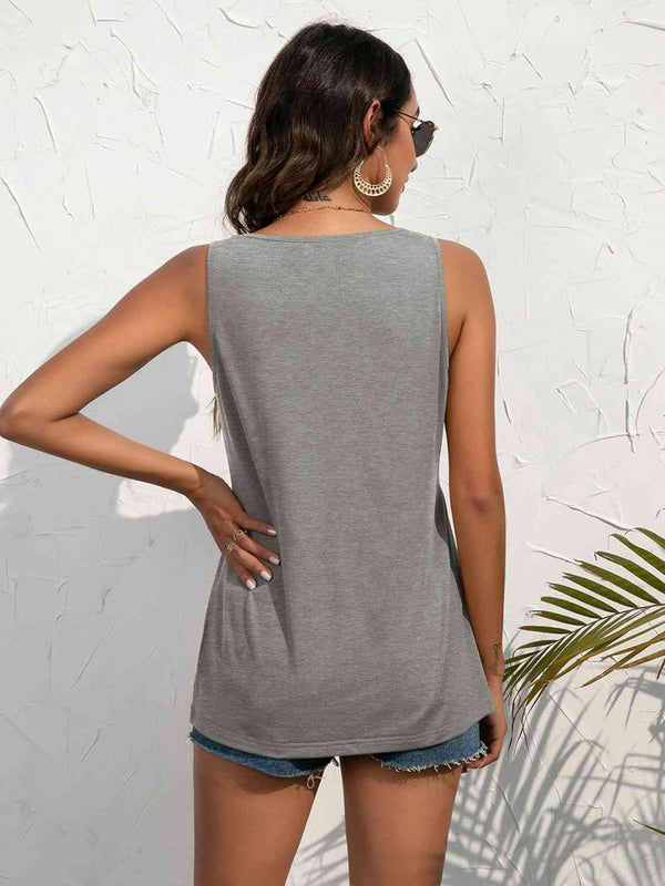 Decorative Button Scoop Neck Tank Bazaarbey