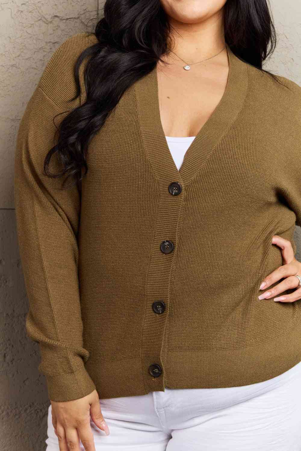    Button Down Cardigan in Olive Trendsi