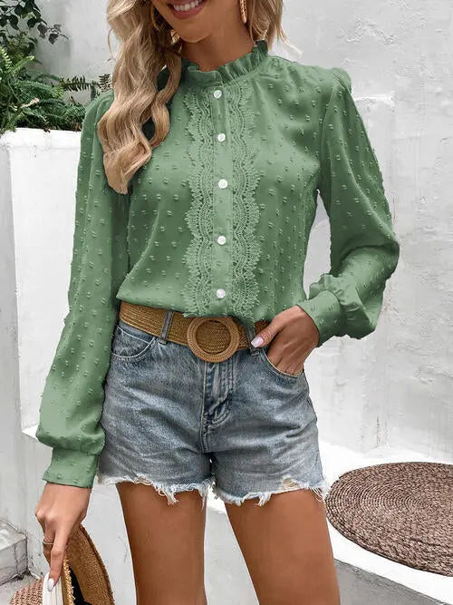   Lace Trim Long Sleeve Shirt Bazaarbey