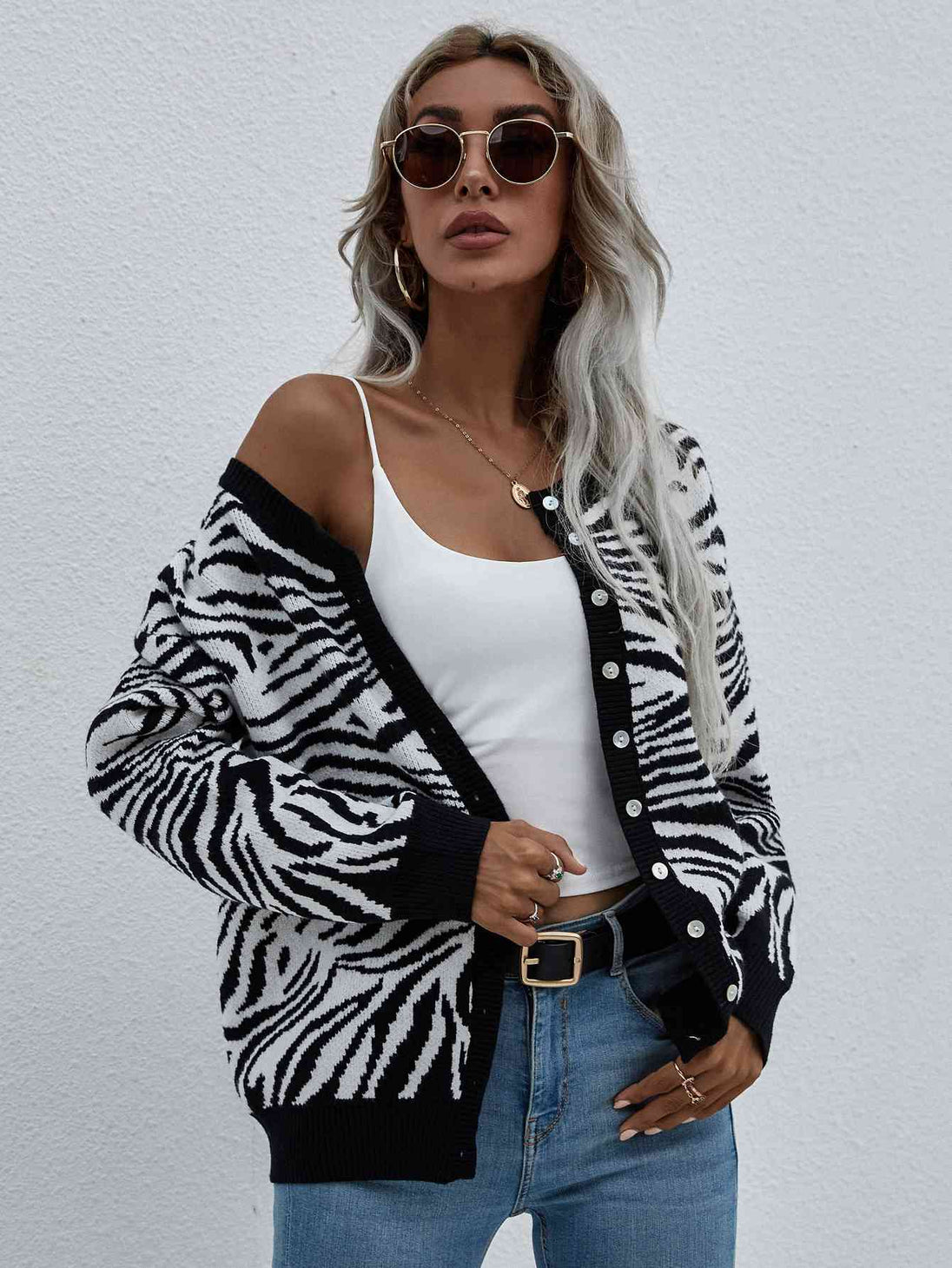 Woven Right Zebra Print Button Down Cardigan Trendsi