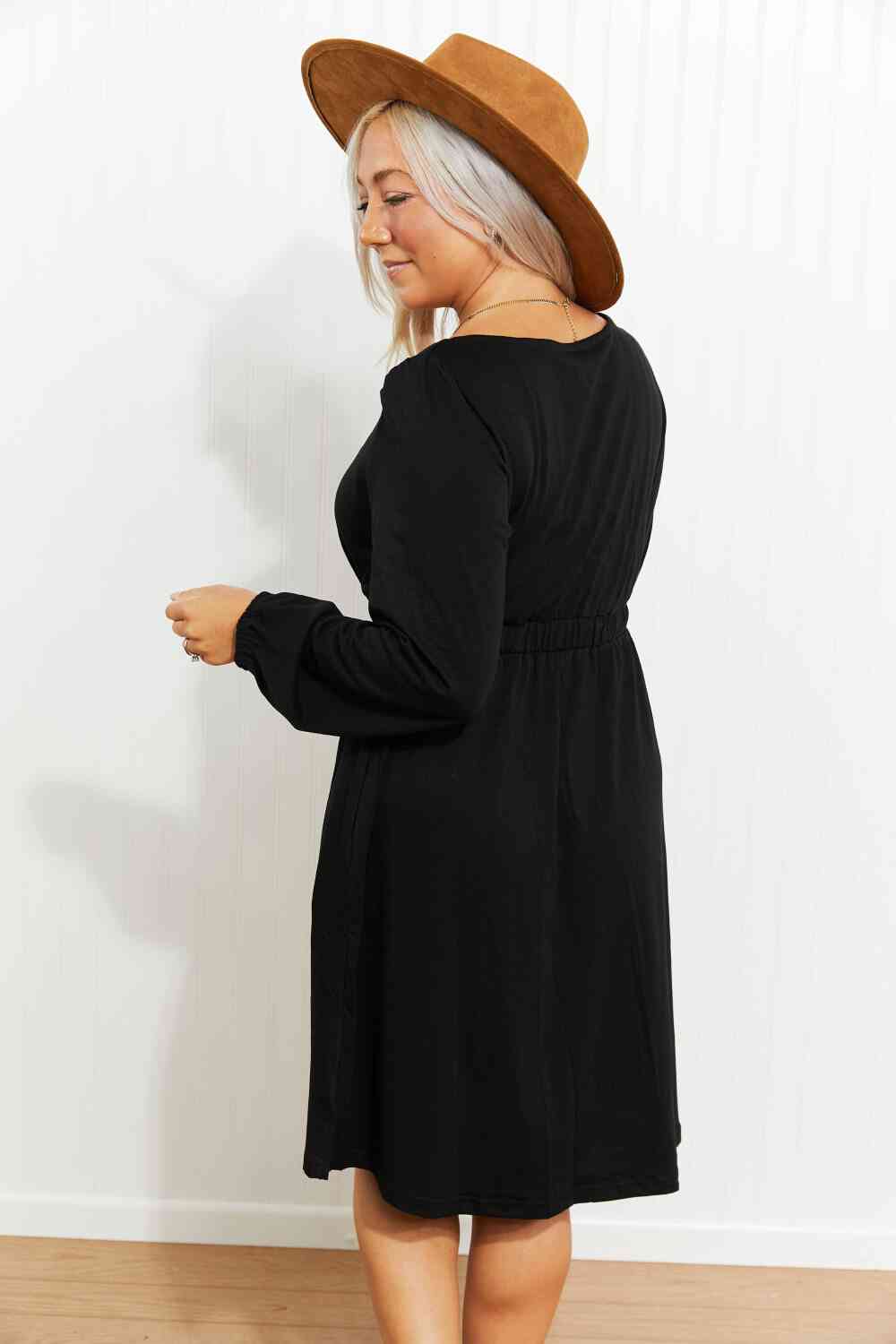 Scoop Neck Empire Waist Long Sleeve Mini Dress -BazaarBey - www.shopbazaarbey.com