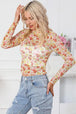 Floral Mock Neck Long Sleeve Blouse Trendsi