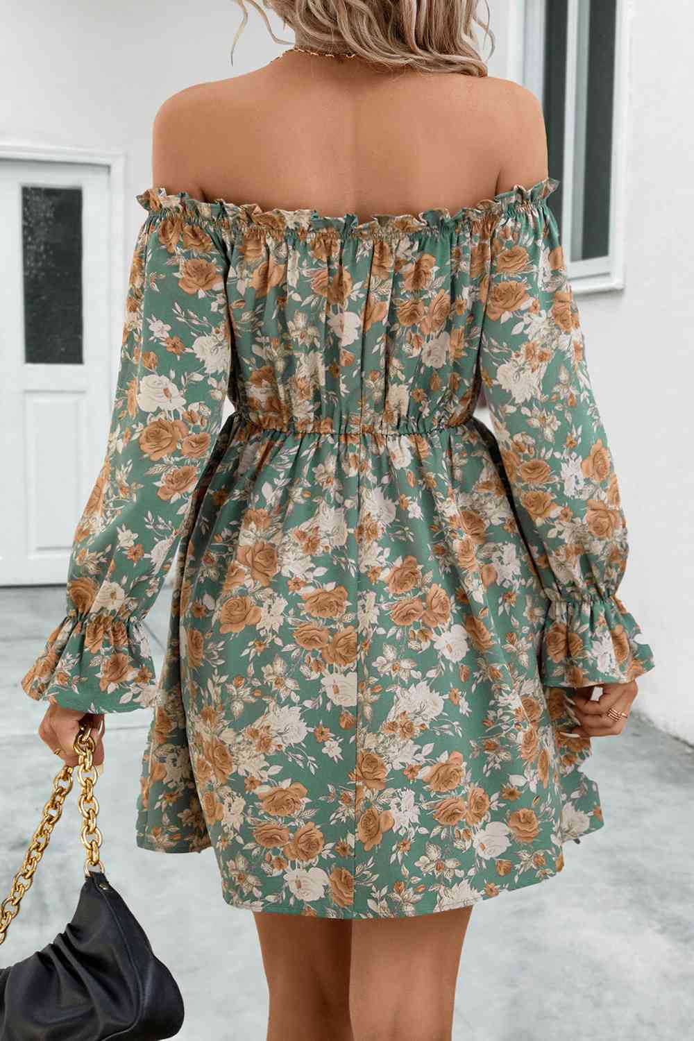 Floral Off-Shoulder Flounce Sleeve Dress -BazaarBey - www.shopbazaarbey.com