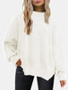 Round Neck Drop Shoulder Slit Sweater Bazaarbey