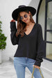 V-Neck Drop Shoulder Long Sleeve Knit Top Bazaarbey