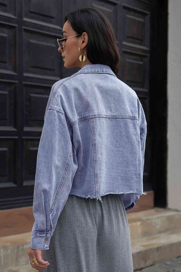 Lapel Collar Long Sleeve Denim Jacket Bazaarbey