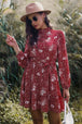 Printed Mock Neck Long Sleeve Tie Waist Mini Dress -BazaarBey - www.shopbazaarbey.com