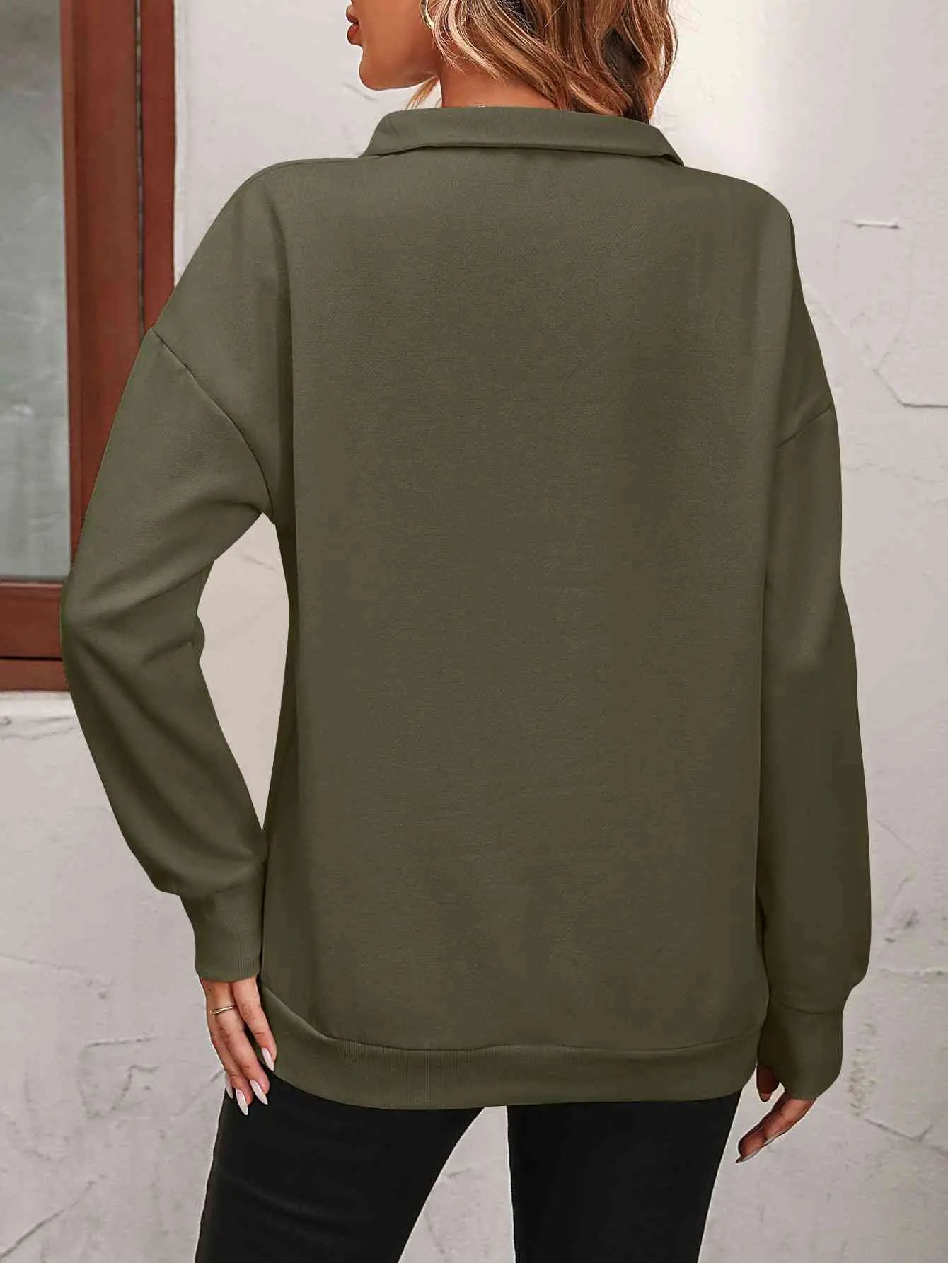 Zip-Up Dropped Shoulder Sweatshirt Bazaarbey