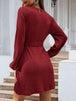 Round Neck Tie Front Long Sleeve Dress Bazaarbey