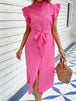 Belted Butterfly Sleeve Button Front Dress -BazaarBey - www.shopbazaarbey.com