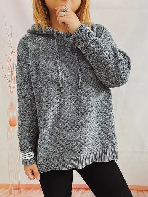 Drawstring Long Sleeve  Hooded Sweater Bazaarbey