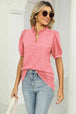 Notched Neck Puff Sleeve T-Shirt Bazaarbey