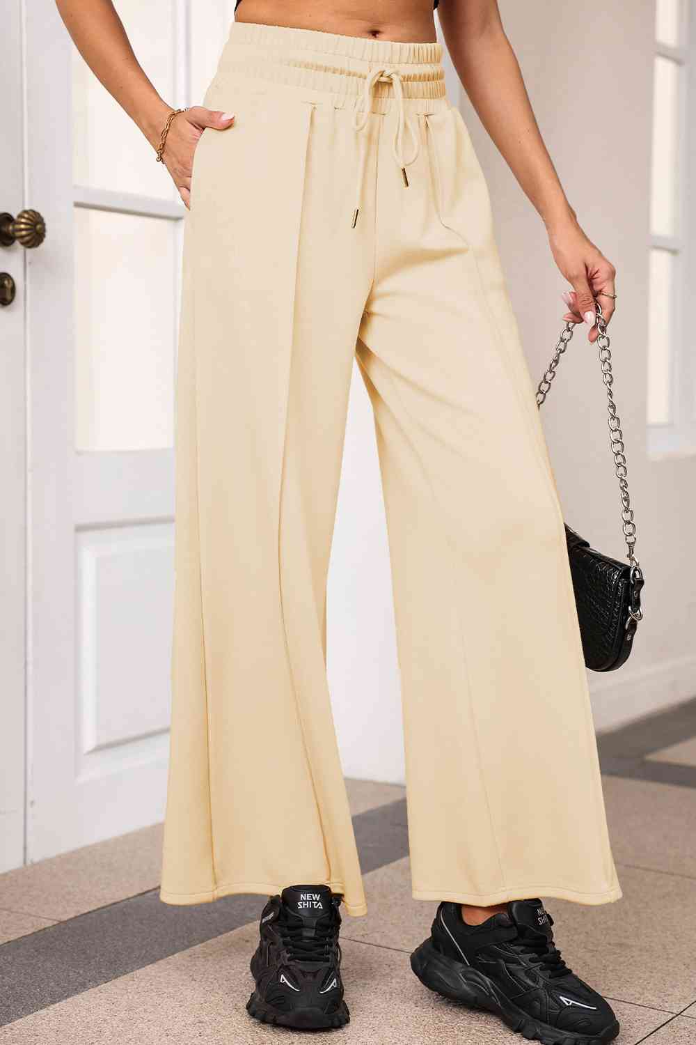 Drawstring Wide Leg Pants with Pockets Bazaarbey