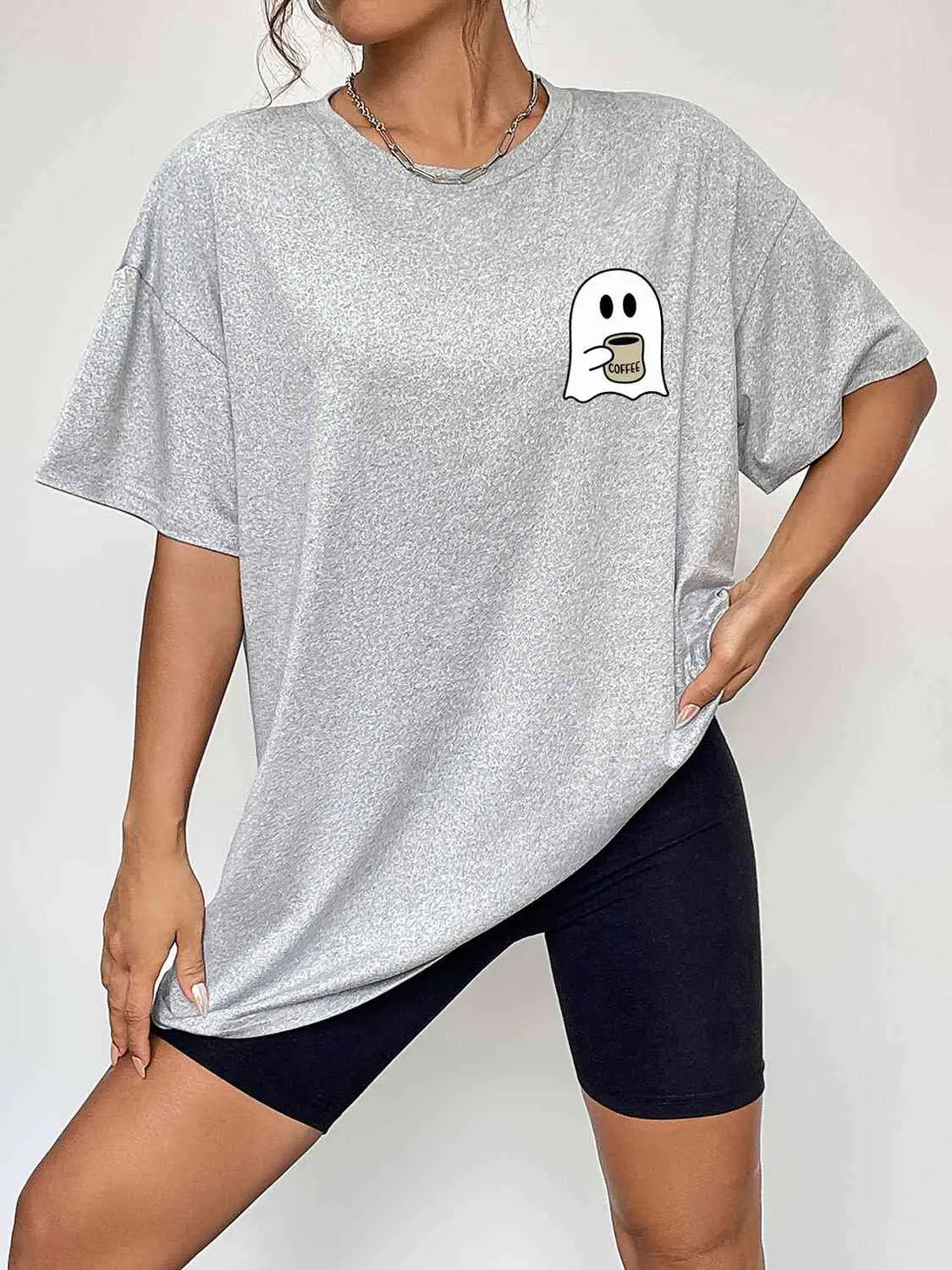 Round Neck Short Sleeve Ghost Graphic T-Shirt Bazaarbey