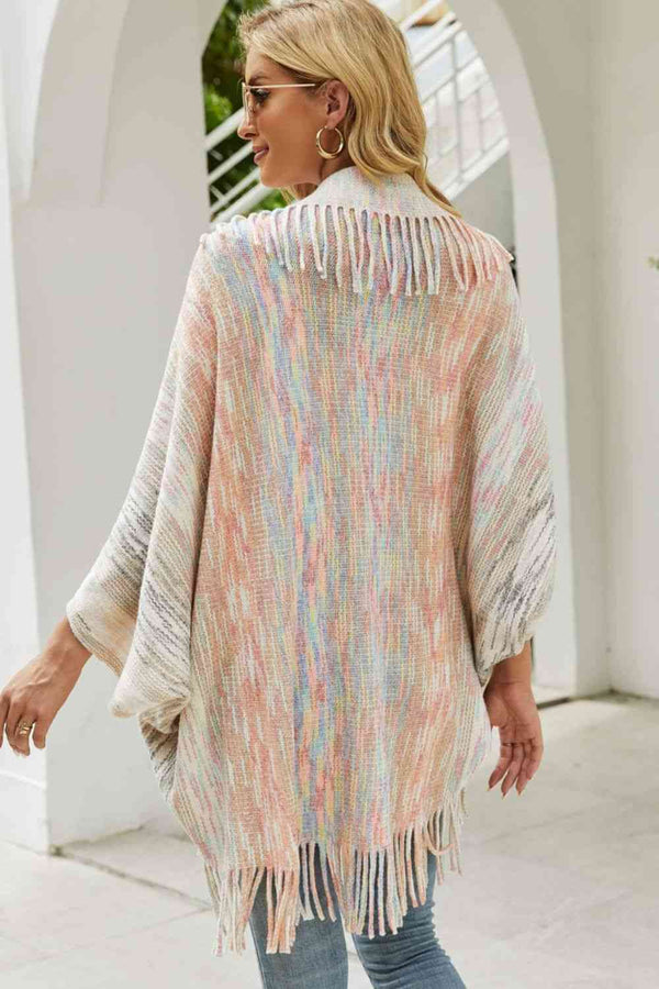 Multicolored Fringe Trim Poncho Bazaarbey